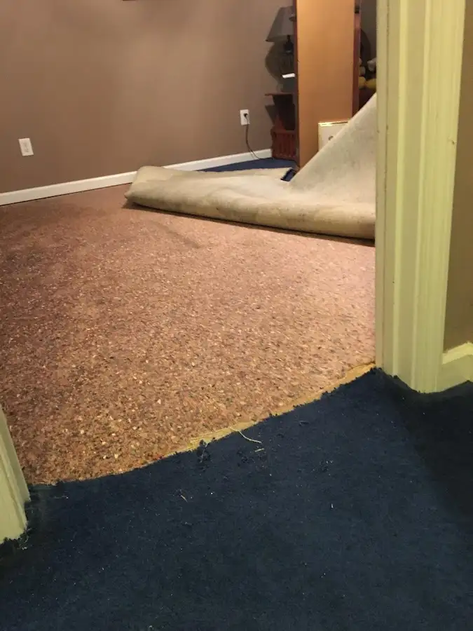 Carpet pad removal revealing water damage during Drying & Dehumidification in Northbridge