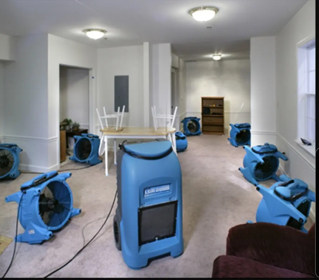 Air movers and dehumidifier setup for Water Damage Restoration in Northbridge