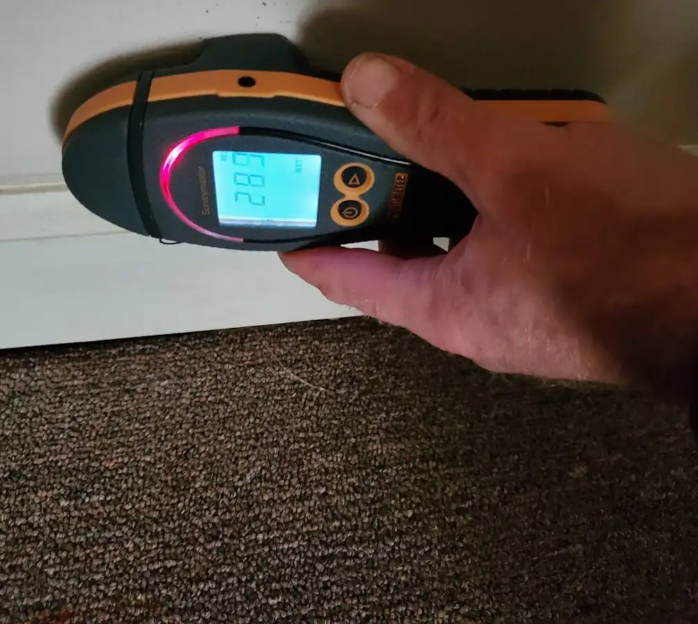 Moisture detection at baseboard during Storm Damage Restoration in Northbridge